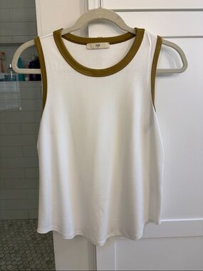 Nlt White Tank with Olive Contrast Trim